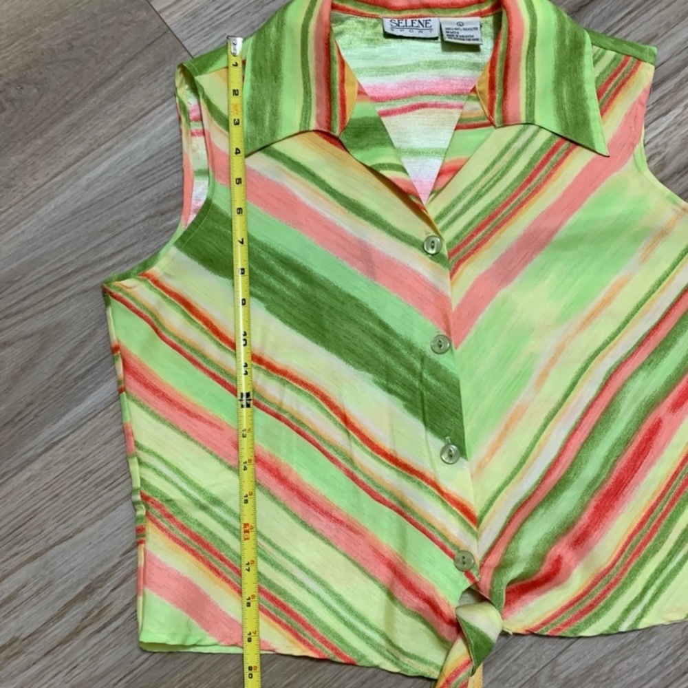 Vintage Green & Pink Striped Top L - Picture 8 of 8